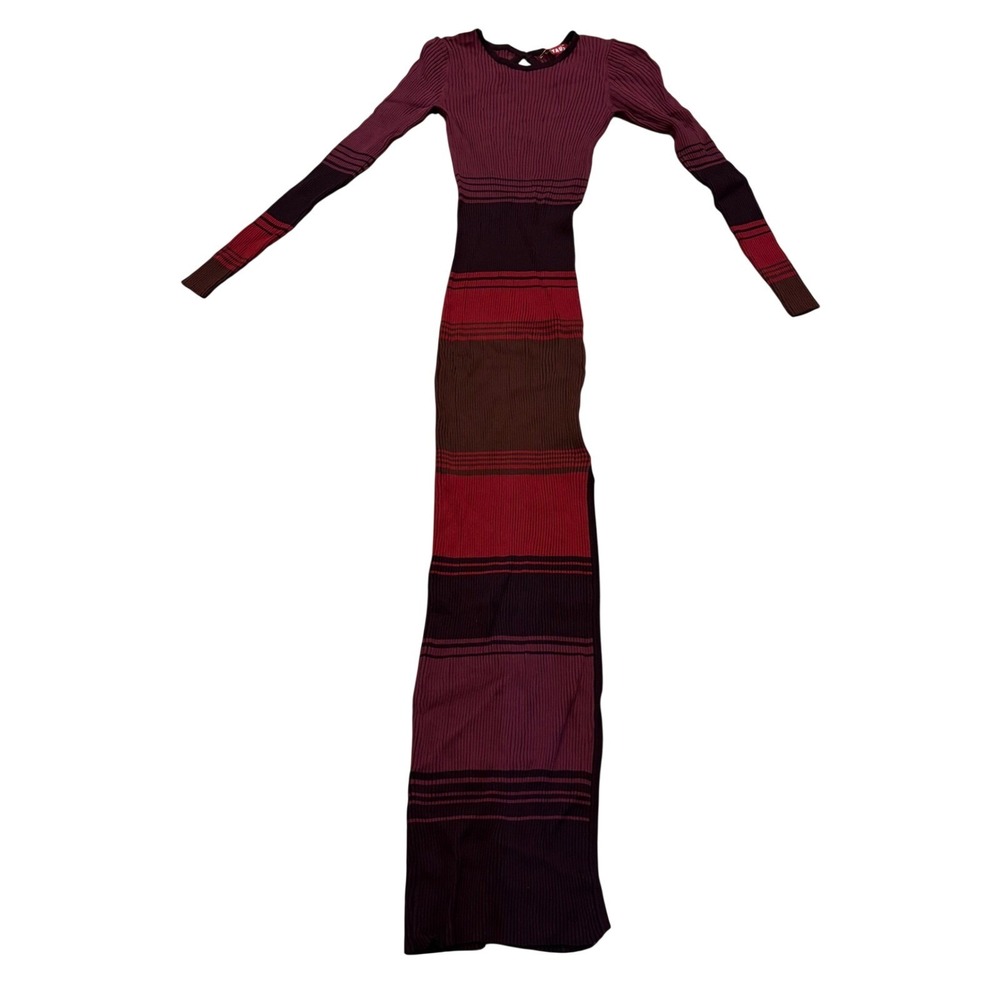 Staud Shoko Maxi Dress Red Burgundy Striped‎ Ribbed Knit Open Back Small